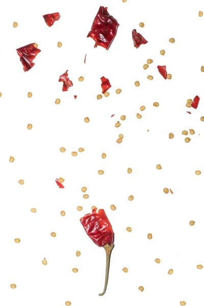 Rode Chili Explodeerde Kleine Stukjes Met Veel Zaad — Stockfoto