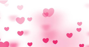 Sevgililer Günü için beyaz arka planda romantik kırmızı kalpler hareketi, düğün kutlaması..