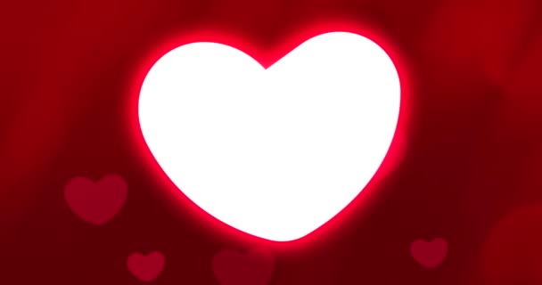 Animierte Glühend Romantische Rote Herzen Auf Rotem Hintergrund Mit Bokeh — Stockvideo