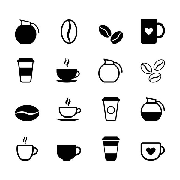 Set of flat black coffee icons in vector format. Simple signs and symbols.