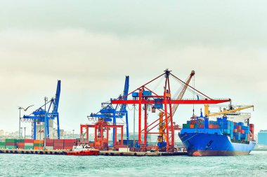 Konteyner kargo yük gemi Köprüsü yükleme vinç çalışma ile