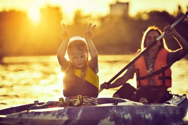 Kayaking Canoeing Family Children Canoe Family Kayak Ride — Stock Photo, Image