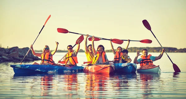 Kayaking Canoeing Family Children Canoe Family Kayak Ride — Stock Photo, Image