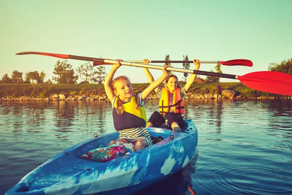 Kayaking Canoeing Family Children Canoe Family Kayak Ride — Stock Photo, Image