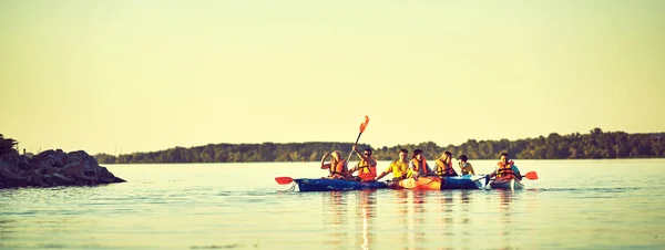 Kayaking Canoeing Family Children Canoe Family Kayak Ride — Stock Photo, Image