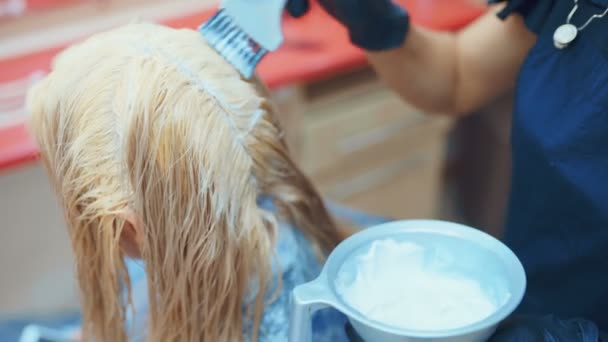 Professionelle Friseurin Färbt Haare Ihres Kunden — Stockvideo