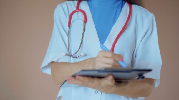 Pusty Formularz Wydawany Przepisu Lekarza Dla Pacjentów Rekord Lekarz Stetoskop — Wideo stockowe