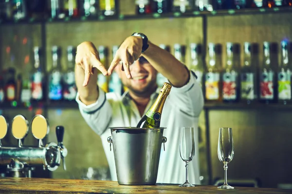 Champán Frío Cubo Hielo Con Copas — Foto de Stock