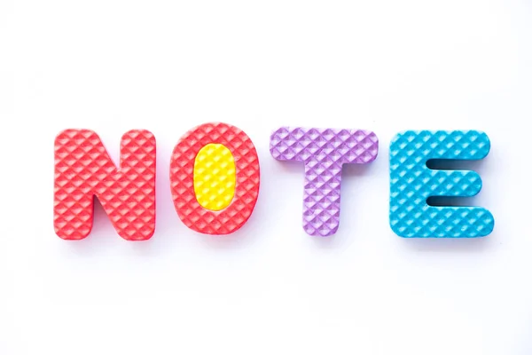 Color Toy Foam Alphabet Word Note White Background — Stock Photo, Image