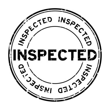 Grunge siyah denetlenmiş kelime yuvarlak lastik mühür beyaz arka planda