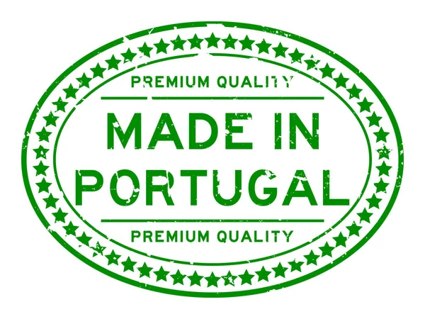 Гранж Зелений Преміум Якість Зроблено Португалії Овальні Печатка Штамп Білому — стоковий вектор