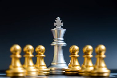 Gümüş Kral piyon siyah arka plan üzerine ile satranç parça stand