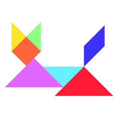 Beyaz arka planda (vektör kedi şeklinde bulmaca renkli tangram)