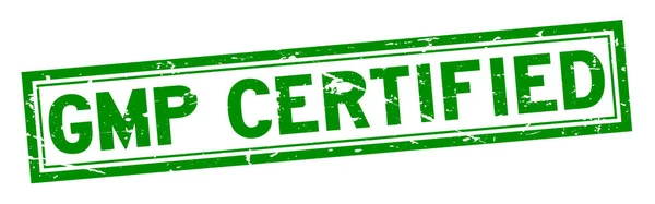 Grunge Groene Gmp Good Manufacturing Practice Gecertificeerd Vierkante Rubber Zegel — Stockvector