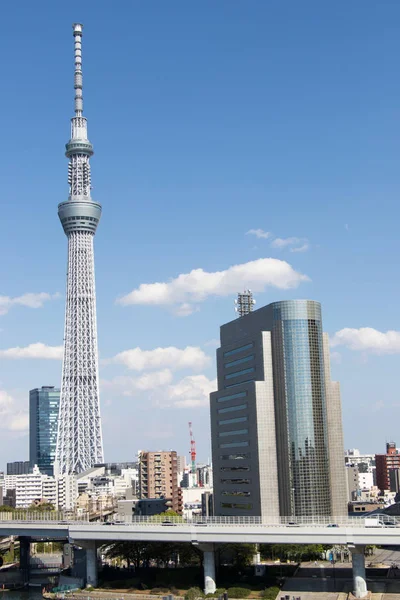 東京都 2017 東京スカイツリー 青い空を背景に日本で最高の塔 — ストック写真