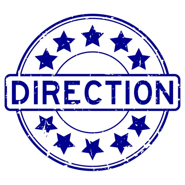 Grunge dirección azul con sello de sello de goma redonda icono estrella sobre fondo blanco — Vector de stock