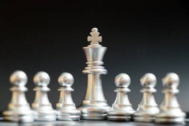 Gümüş Kral piyon siyah arka plan üzerine ile satranç parça stand