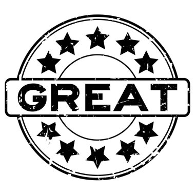 Grunge siyah beyaz arka plan üzerinde lastik mühür damgası yuvarlak yıldız simgesi ile harika kelime