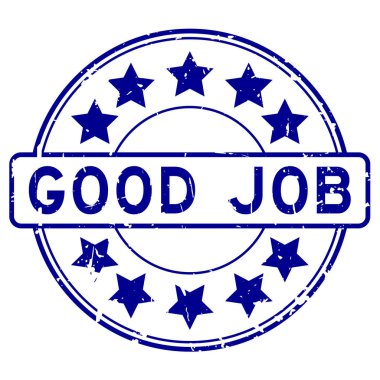 Yıldız simgesi ile iyi iş grunge mavi yuvarlak lastik damgası beyaz arka plan üzerinde