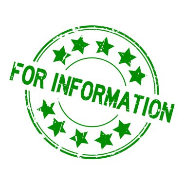 Grunge yıldız simgesi ile bilgi word için yeşil yuvarlak lastik damgası beyaz arka plan üzerinde