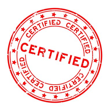 Grunge kırmızı beyaz arka plan üzerinde yuvarlak lastik mühür damgası kelime sertifikalı