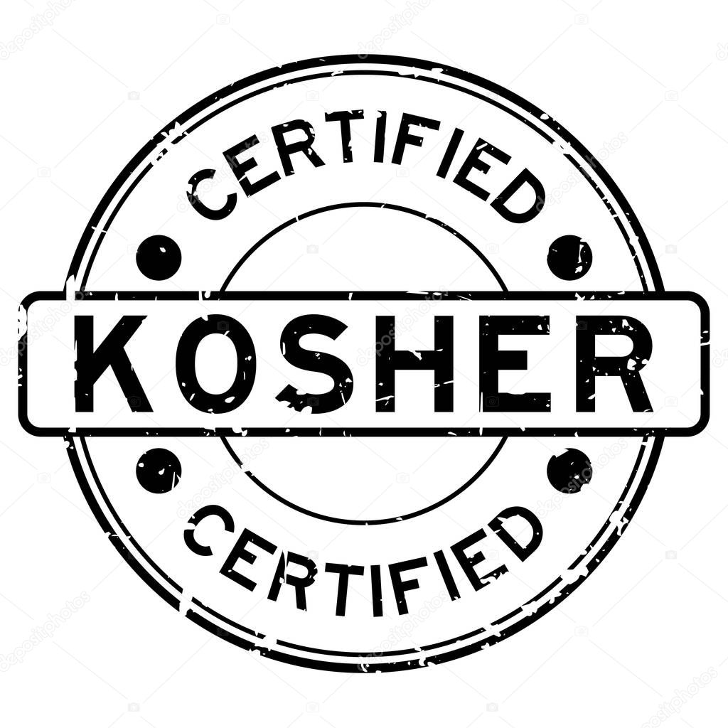 Grunge black kosher certified word round rubber seal stamp on white background