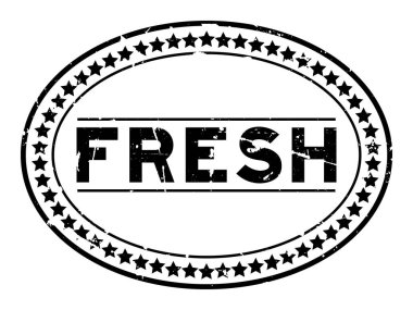 Grunge siyah taze kelime oval lastik mühür damgası beyaz arka plan üzerinde