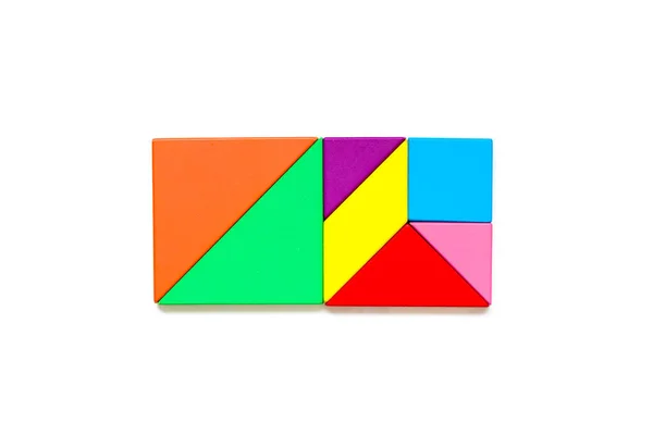 Färg Trä Tangram Pussel Rektangel Form Vit Bakgrund — Stockfoto