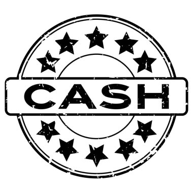 Grunge siyah nakit word yıldız simgesi ile yuvarlak lastik mühür damgası whtie backgroudn üzerinde