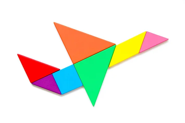 Barevný Dřevěný Tangram Puzzle Tvaru Letadla Bílém Pozadí — Stock fotografie