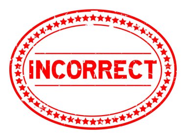 Grunge kırmızı yanlış sözcük oval lastik mühür damgası beyaz arka plan üzerinde