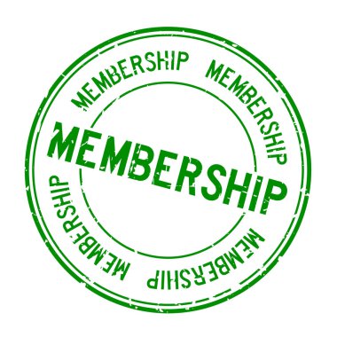Grunge yeşil üyelik kelime yuvarlak lastik mühür damgası beyaz arka plan üzerinde