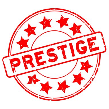 Grunge kırmızı prestij yıldız simgesi ile yuvarlak lastik mühür damgası beyaz arka plan üzerinde