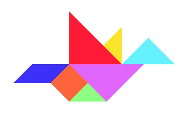 Colore Tangram Puzzle Forma Uccello Volante Sfondo Bianco Vettore — Vettoriale Stock