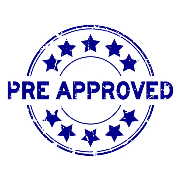 Grunge Blue Pre Approved Star Icon Rubber Seal Stamp White — Stock Vector