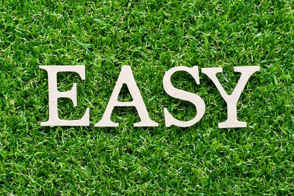 Wood Alphabet Word Easy Artificial Green Grass Background — Stock Photo, Image