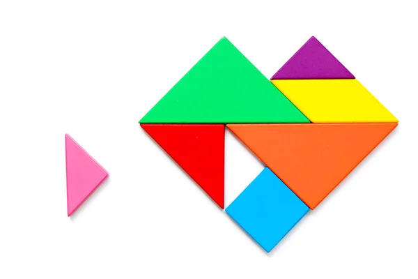 Color Madera Tangram Puzzle Forma Corazón Esperar Cumplir Con Fondo — Foto de Stock