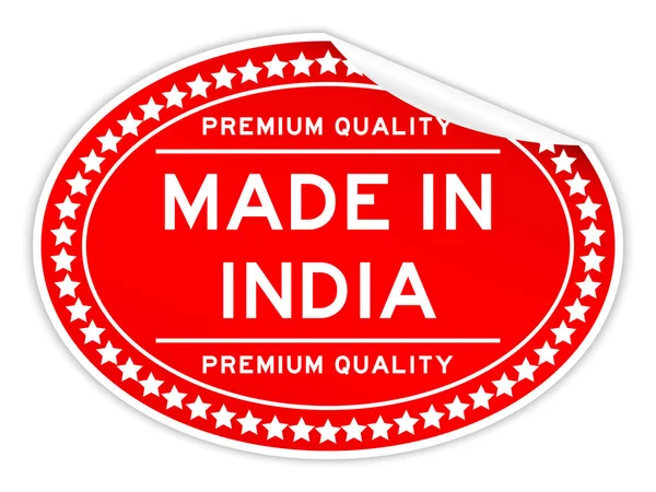 Premiumkwaliteit Made India Rode Kleur Ovale Sticker Witte Achtergrond — Stockvector