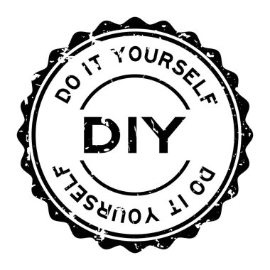 (Kısaltma kendin yap) grunge siyah DIY word yuvarlak lastik mühür damgası beyaz arka plan üzerinde
