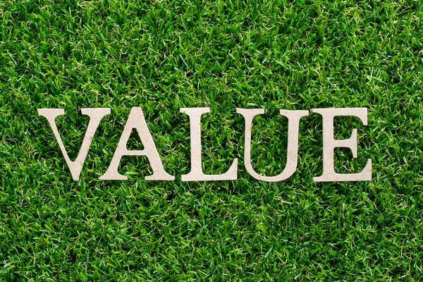 Wood Letter Word Value Artificial Green Grass Background — Stock Photo, Image