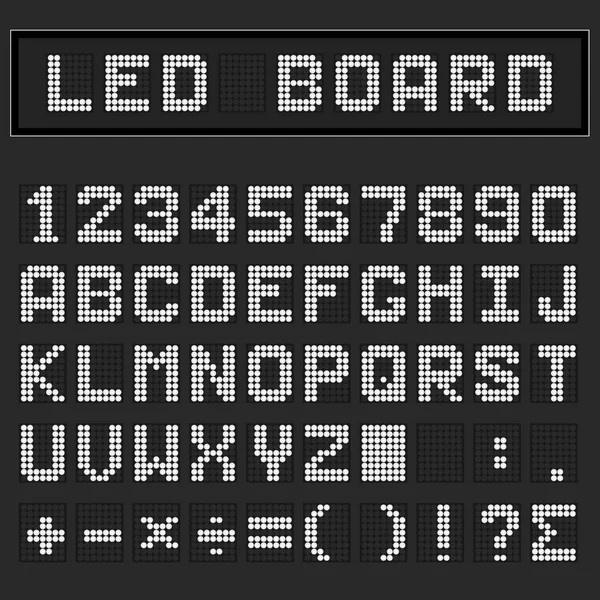 White Led Digitaal Engelse Hoofdletters Lettertype Nummer Wiskunde Symbool Display — Stockvector