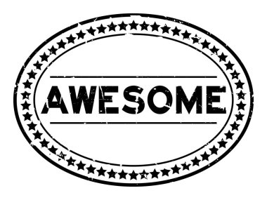 Grunge siyah harika kelime oval lastik mühür damgası beyaz arka plan üzerinde