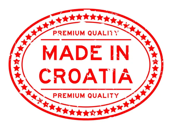Grunge Červená Premium Kvalita Vyrobená Chorvatsku Oválná Pečeť Razítka Bílém — Stockový vektor
