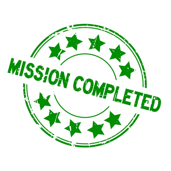 Grunge Πράσινη Αποστολή Ολοκληρώθηκε Εικονίδιο Αστεριού Στρογγυλή Σφραγίδα Σφραγίδα Λευκό — Διανυσματικό Αρχείο