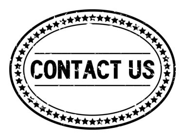 Grunge siyah beyaz arka plan üzerinde kelime oval lastik mühür damgası bize ulaşın