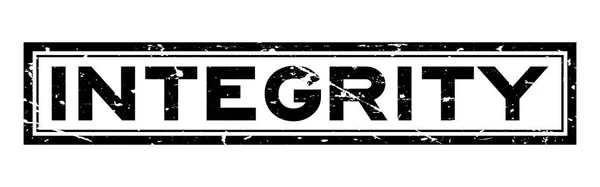 Grunge Siyah Bütünlük Word Meydanı Lastik Mühür Damgası Beyaz Arka — Stok Vektör