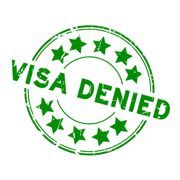 Lastik mühür damgası beyaz arka plan üzerinde yuvarlak yıldız simgesi ile reddedildi grunge yeşil vize