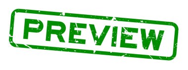 Grunge yeşil önizleme word Meydanı lastik mühür satmp beyaz arka plan üzerinde