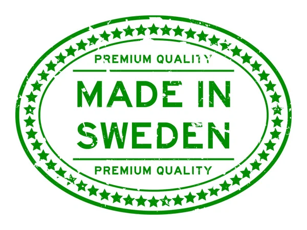 Grunge Zelené Špičkové Kvality Vyrobené Švédsku Oválná Pečeť Razítka Bílém — Stockový vektor