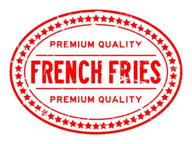 Grunge kırmızı premium kalite patates kızartması oval lastik mühür damgası beyaz arka plan üzerinde